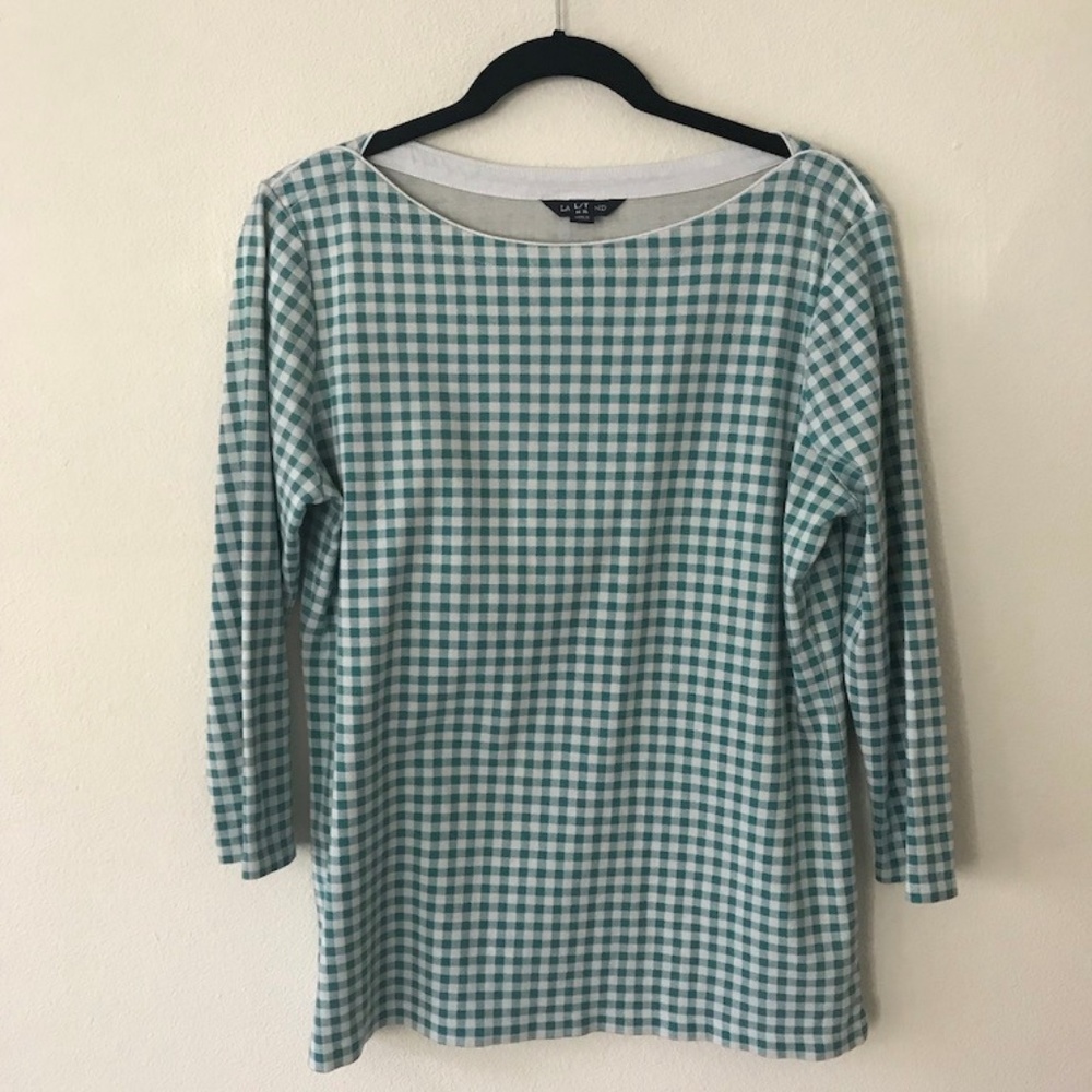 Lands' End Gingham Knit Top Size L